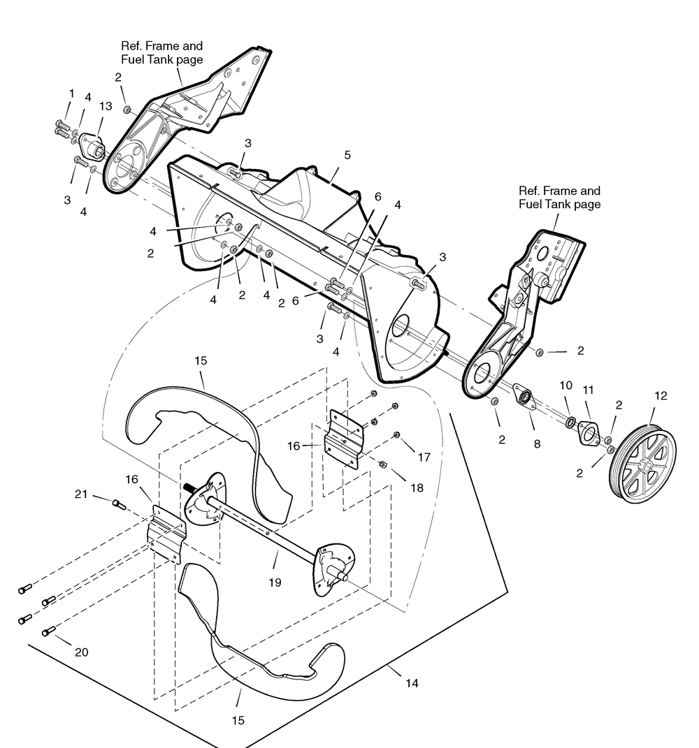 Auger And Housing Diagram and Parts List for 1695518-18-2811-29RS 2008 Briggs and Stratton Snow Blower